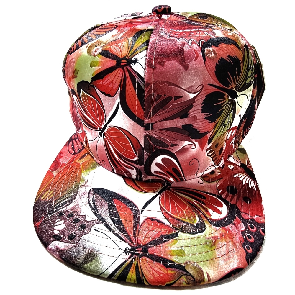 ``H25458 NWT Snapback/Baseball Cap - Pink. & Reds Butterflies